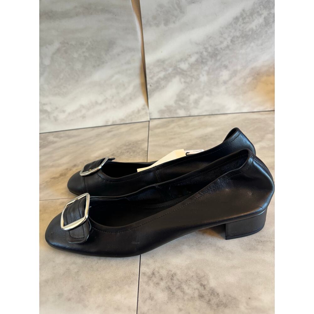 Mango MNG Women’s Buckle Leather Shoes Black Block Heel Size 9.5 New With Flaw - Picture 5 of 8